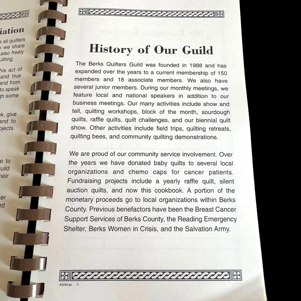 Berks Quilters‎ Guild Cookbook Berks County Reading, PA Recipes Vintage 2002